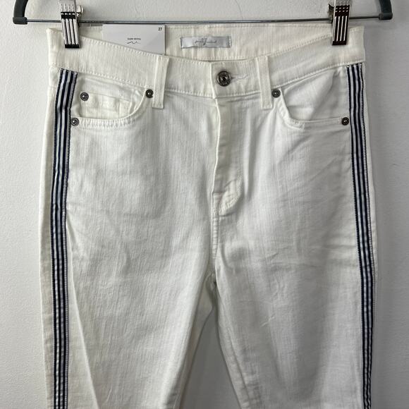 7 FOR ALL MANKIND White Cotton Side Stripe High Rise Ankle Skinny Jeans 27 NEW - Picture 3 of 12